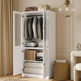 Richya Armoire Wardrobe Closet with 2 Drawers,Clothes Storage Cabinet with Hanging Rod,Closet Organizer for Bedroom,White(A)