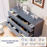 RichYa Dresser for Bedroom with 6 Drawers,Fluted Dresser with Metal Handle,Chest of Drawers & TV Stand,Closet Storage Organizer for Living Room, Kids Room（Gray）