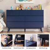 RichYa Dresser for Bedroom with 7 Drawers,Fluted Dresser with Handleless Design,Chest of Drawers & TV Stand,Closet Storage Organizer for Living Room, Kids Room（Navy Blue）
