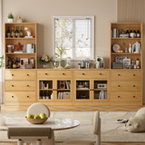 RichYa 4Pcs Kitchen Pantry Storage Cabinet,Modular Furniture Cabinets with Drawers,Hutch Buffet Cabinet with Diplay Glass Doors for Dining Room,White