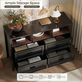 Richya 6 Drawer Dresser for Bedroom,Chest of Drawers with Open Storage Shelf,Modern Dresser for Closet,White + Walnut