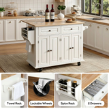 RichYa Kitchen Islands with Storage, Rolling Kitchen Cart with Drop Leaf and Lockable Wheels, Microwave Island Table for Kitchen, Living Room, White
