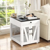 RichYa Furniture Style Dog Crate End Table, Wooden Dog Kennel with Dual USB Charging Station, for Small Dogs Under 25 lbs Indoor Use, White, S Size