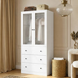 RichYa 3Pcs Armoire Wardrobe Closet with Hanging Rod,Clothes Storage Cabinet with Fluted Glass,Large Closet Organizer for Bedroom,White(ABB)