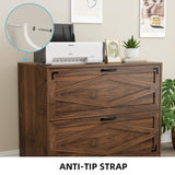 RichYa 2 Drawer Wood Lateral File Cabinet, Large Filing Cabinet for Home Office, Fits A4/Letter Size Files, Brown