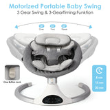Baby Swing for Infants - Electric Infant Swing with 3 Swing Speeds and 10 Lullabies, Portable Indoor Baby Rocker, Touch Screen Control and Remote Control, Bluetooth, Grey