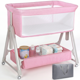 Cowiewie Baby Bassinet Bedside Portable Bassinet with Wheels Storage Travel Bag, for 0-6 Months, Pink