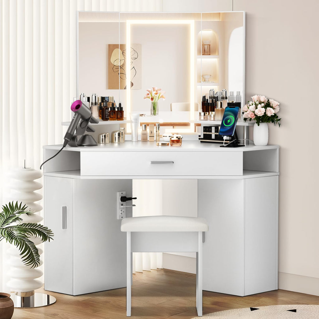 SMOOL Vanity with Lighted Mirror Makeup Vanity Desk with Power Outlet –  amzdeal-US