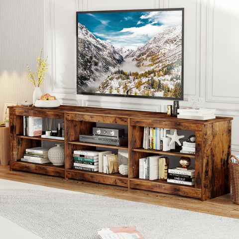 TV Stand with Power Outlet for TVs up to 75 inch, Television Stands with 6 Open Shelves and Media Storage, Entertainment Center TV Console for Living Room