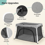 Cowiewie Portable Travel Crib Playard（0-3 years, Unisex） with Insulation Mattress, Breathable and Washable Playpen, Light Gra