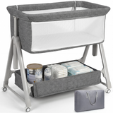 Cowiewie Baby Bassinet Bedside Portable Bassinet W/ Wheels Storage Travel Bag, for 0-6 Months, Dark Gray