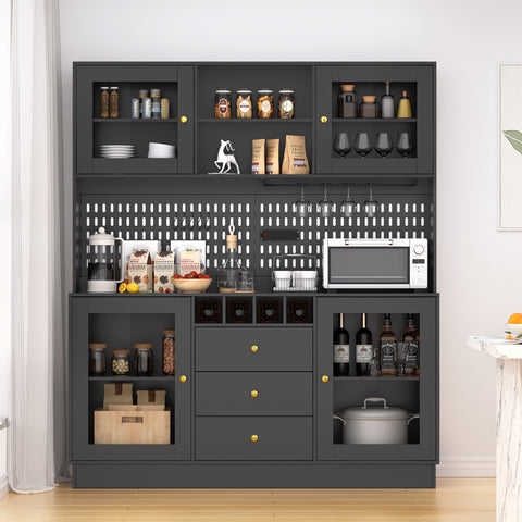 Pantry Cabinet, Kitchen Storage Cabinet, Freestanding Buffet Hutch with Pegboard-Black