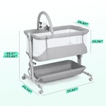 Cowiewie Baby Bassinet Bedside Crib with Storage Basket, Wheels and Toys, for 0-6 Months Light Gray