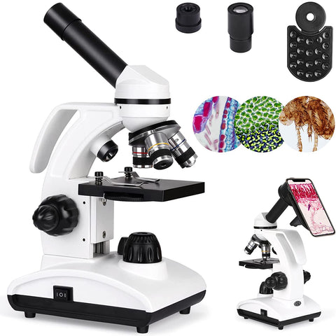 TELMU Microscopes for Kid Student Adult, 40X-1000X Compound Monocular Microscope with Microscope Slides Set, Phone Adapter, Dual LED Illumination Powerful Biological Microscopes for School Home Education