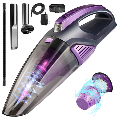 SIMBR Handheld Vacuum Cleaner Cordless,7000pa High Power Car Vacuum Cleaner(Led Light, Quick Rechargeable 2500mAh Battery) Wet&Dry Portable Vacuum Hand Held for Car and Home,Stainless HEPA Filter