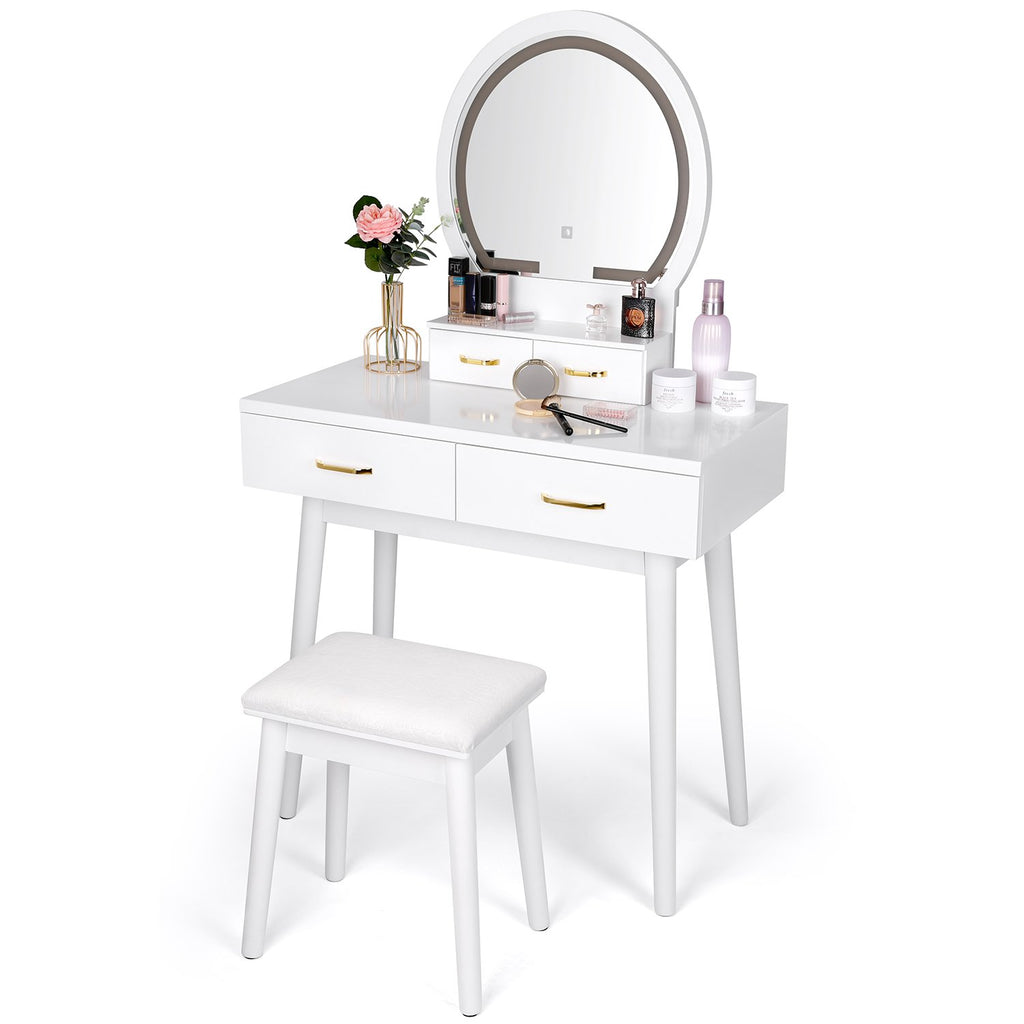 Makeup Vanity Desk with Lights, 3 Lighting Colors, White Vanity
