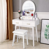 Vanity Desk with Lighted Mirror, Makeup Vanity Dressing Table with Lights, 3 Color Lighting Modes Adjustable Brightness, 4 Drawers Makeup Table with Cushioned Stool for Bedroom - White