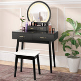 amzdeal Vanity Desk with Lighted Mirror, Makeup Table with Stool, Black