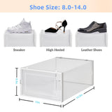 6 Pcs Large Shoe Storage Boxes (14.2” x 11” x 8.3”), Shoe Boxes Clear Plastic Stackable, Front Opening Shoe Organizer, Shoe Container with lids, Foldable Shoe Box Bin