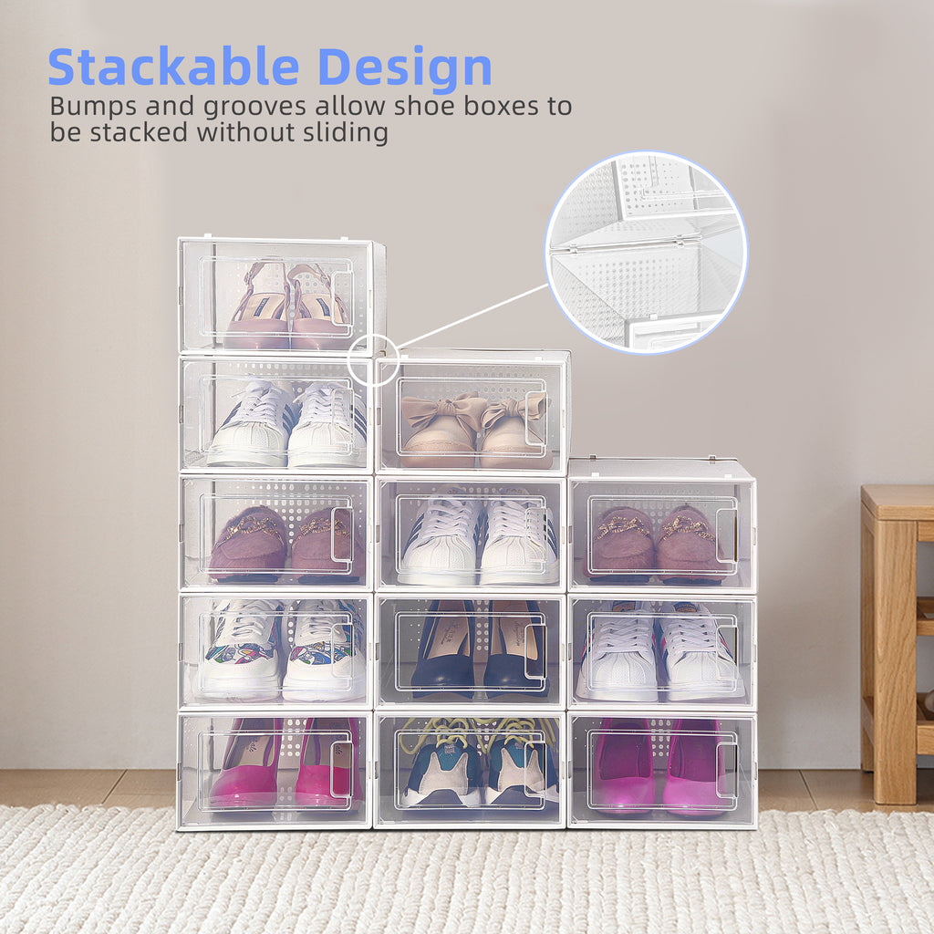 Space-Saving Foldable Drop Front Shoe Storage Boxes Container for With Lids  Fits Up to Size 14 (Transparency)，12 Pack Shoe Boxes - AliExpress