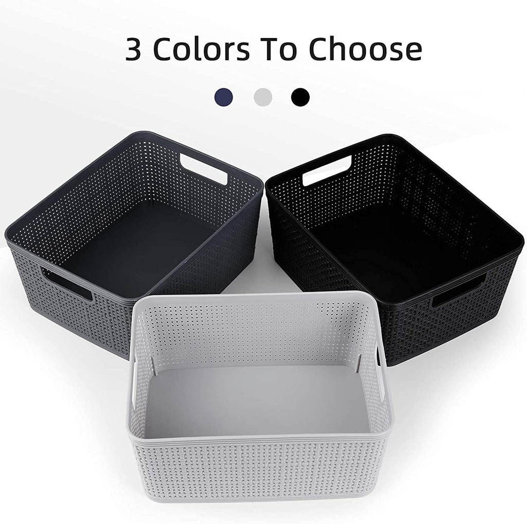 CRZDEAL Plastic Storage Baskets(Set of 6,Black, Light Gray, Dark