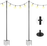 RichYa String Light Poles for Outdoor 2 Pack, Height Adjustable, Three Installation Methods - for Lawn Deck and Fence, for Hanging String Lights - Backyard Parties, Wedding Light Decor