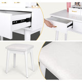 Vanity Desk with Lighted Mirror, Makeup Vanity Dressing Table with Lights, 3 Color Lighting Modes Adjustable Brightness, 4 Drawers Makeup Table with Cushioned Stool for Bedroom - White