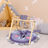 Cowiewie Wooden Play Gym, Activity Gym for Baby with 5 Hanging Toys and Play Mat, Purple