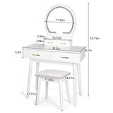 Vanity Desk with Lighted Mirror, Makeup Vanity Dressing Table with Lights, 3 Color Lighting Modes Adjustable Brightness, 4 Drawers Makeup Table with Cushioned Stool for Bedroom - White