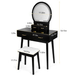 amzdeal Vanity Desk with Lighted Mirror, Makeup Table with Stool, Black