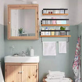 Crzdeal Floating Shelves with Rail & Towel Rack, Set of 3, Wood Wall Mounted Shelf for Bathroom/Living Room/Kitchen/Bedroom