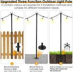 RichYa String Light Poles for Outdoor 2 Pack, Height Adjustable, Three Installation Methods - for Lawn Deck and Fence, for Hanging String Lights - Backyard Parties, Wedding Light Decor