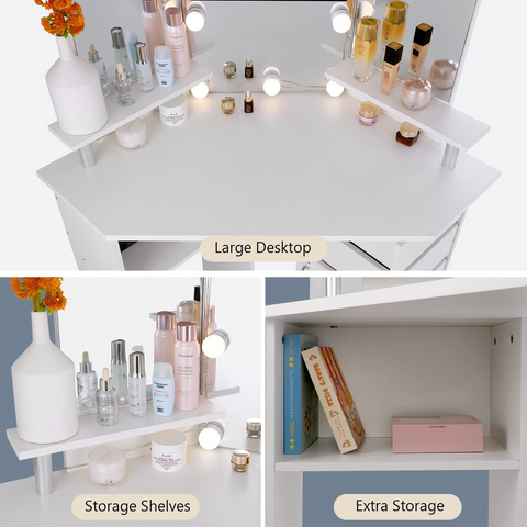 smool vanity table with lighted mirror for women