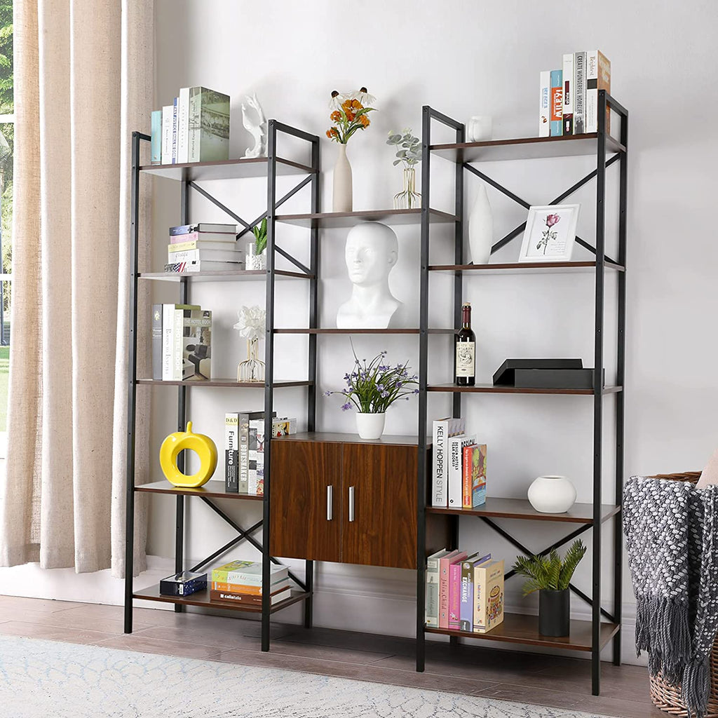 IDEALHOUSE Triple Wide 5 Tier Book Shelf, Tall Bookshelf with Open Display  Shelves, Industrial Large Bookshelves and Bookcases with Metal Frame for