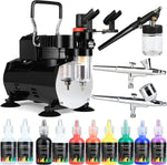 Airbrush Kit with Compressor, 1/5hp Air Compressor, Dual Action Airbrush, 8 Paints, 3 Airbrush Guns, for Painting for Decorating,Model,Shoes,Nails