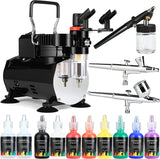 Airbrush Kit with Compressor, 1/5hp Air Compressor, Dual Action Airbrush, 8 Paints, 3 Airbrush Guns, for Painting for Decorating,Model,Shoes,Nails