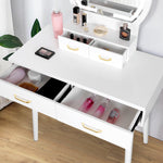 Vanity Desk with Lighted Mirror, Makeup Vanity Dressing Table with Lights, 3 Color Lighting Modes Adjustable Brightness, 4 Drawers Makeup Table with Cushioned Stool for Bedroom - White