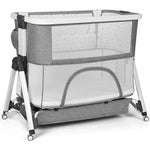 Cowiewie 3 in 1 Baby Bassinet Bedside Sleeper Playpen Cradle 6 Height Adjustable, Portable Travel Cot with Wheels, for Newborns Infants 0-18 Months, Gray