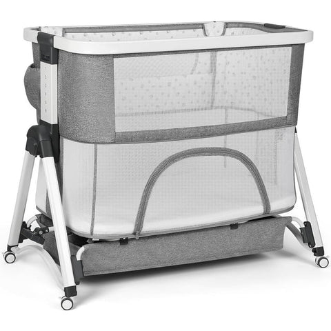 Cowiewie 3 in 1 Baby Bassinet Bedside Sleeper Playpen Cradle 6 Height Adjustable, Portable Travel Cot with Wheels, for Newborns Infants 0-18 Months, Gray