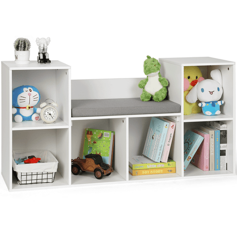 Cowiewie 47.2'' W x 24''H x 13.4''D Kids Bookshelf with Reading Nook, 6-Cubby Toy Storage Organizer for Playroom, Kids Room, White