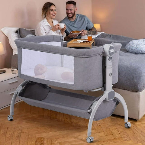 Cowiewie Baby Bassinet Co Sleeper Bassinet with Wheels Bedside Sleeper with Storage Basket for 0-6 Months