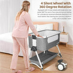 Cowiewie 3 in 1 Baby Bassinet Bedside Sleeper Playpen Cradle 6 Height Adjustable, Portable Travel Cot with Wheels, for Newborns Infants 0-18 Months, Gray