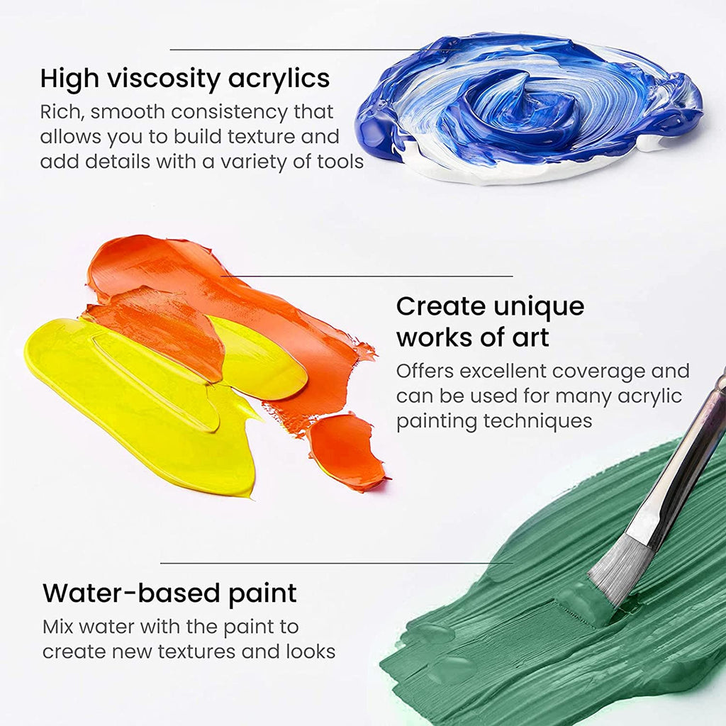 Acrylic Paint Set of 60 Colors Tubes (22 ml/0.74 oz.) Non toxic & Rich –  amzdeal-US