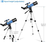 TELMU Telescope, 70mm Aperture 400mm AZ Mount Astronomical Refracting Telescope Adjustable(17.7In-35.4In) Portable Travel Telescopes with Backpack, Phone Adapter