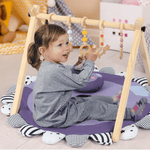 Cowiewie Wooden Play Gym, Activity Gym for Baby with 5 Hanging Toys and Play Mat, Purple