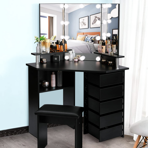 Vanity with Lights - Adjustable Brightness 3 Color Modes, Vanity Desk Set for Bedroom, Black