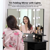 Vanity with Lights - Adjustable Brightness 3 Color Modes, Vanity Desk Set for Bedroom, Black