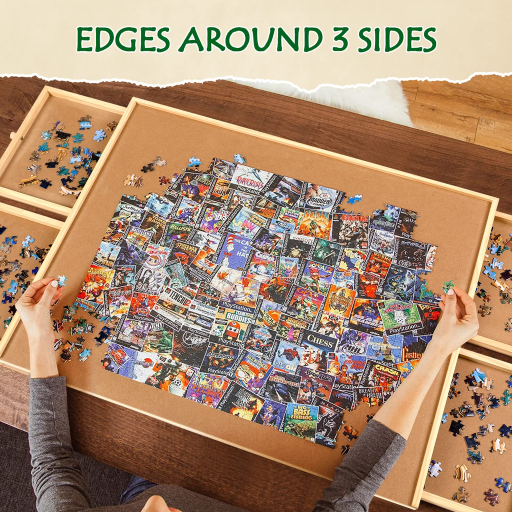 Wooden Jigsaw Puzzle Table 1000 Piece Portable with Drawers Glue Sheets  Hangers
