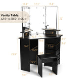 Vanity with Lights - Adjustable Brightness 3 Color Modes, Vanity Desk Set for Bedroom, Black