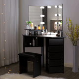 Vanity with Lights - Adjustable Brightness 3 Color Modes, Vanity Desk Set for Bedroom, Black